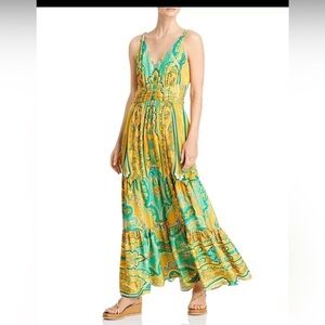 $498 KOBI HALPERIN Aileen Printed Maxi Dress 6 Blonde Multi Sleeveless A-Line